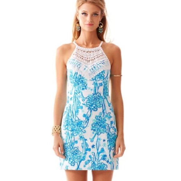 Lilly Pulitzer Pearl Dress Blue Flamingo Print Women’s Size 8 EUC - Picture 5 of 11